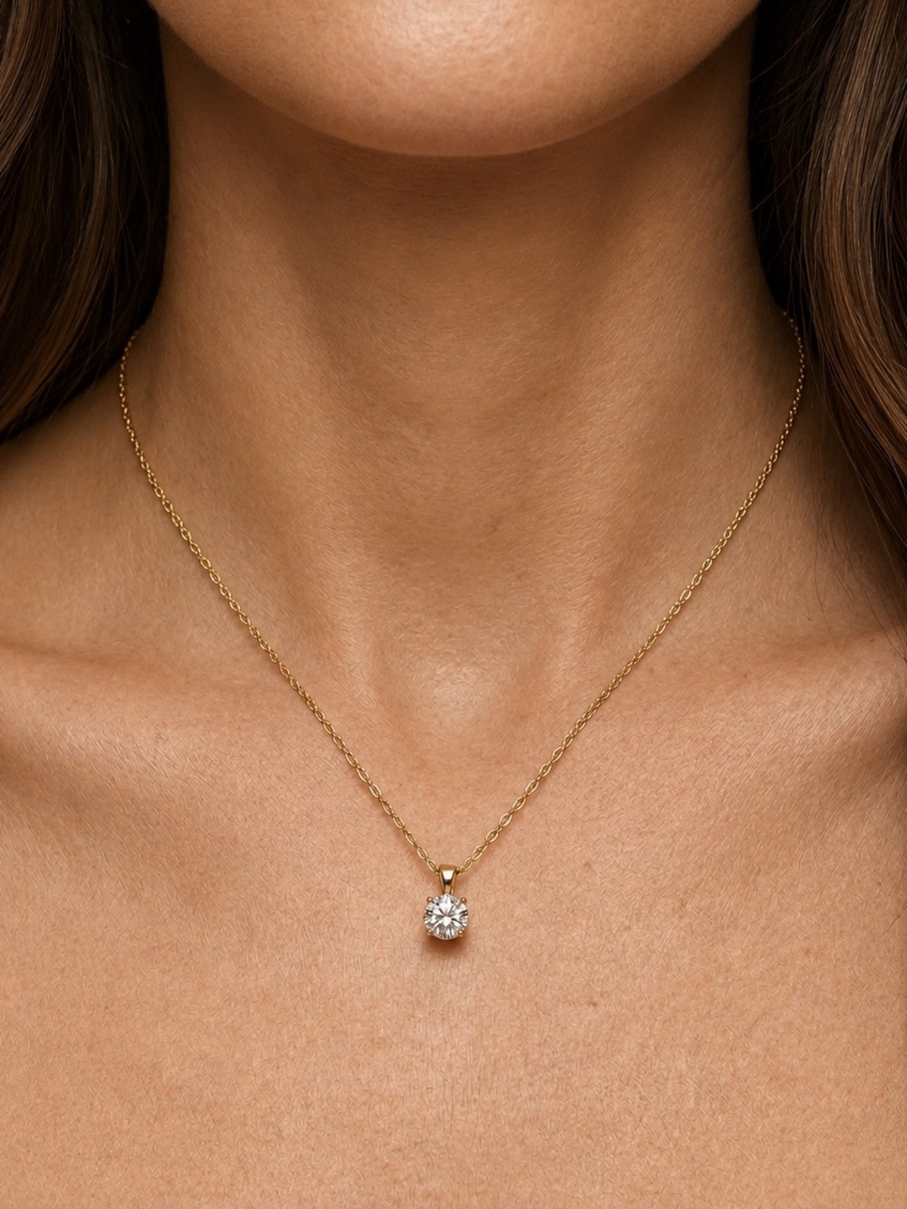 1ct Moissanite Gold Vermeil Pendant Necklace Bridal Jewelry